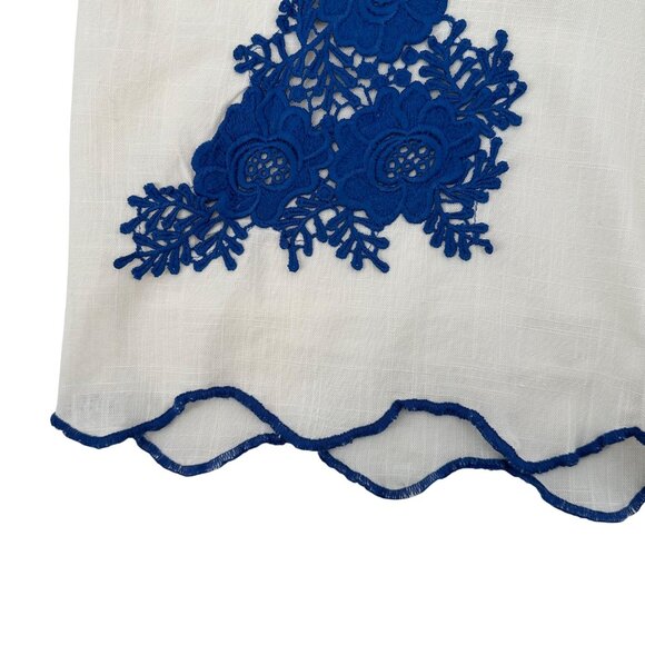 Lalavon Womens Viscose Linen Blend White & Blue Embroidered Wide-Leg Pants S - Picture 4 of 10